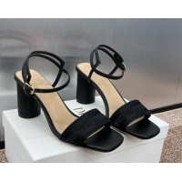 Lowest Price Dior Dway Heeled Sandals 7.5cm in Black Embroidered Satin and Lambskin 1231072