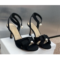 Purchase Dior Adiorable Heeled Sandals 7.5cm in Black Fringed Grosgrain with Pearls and Bow 1231073