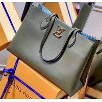 Well Crafted Louis Vuitton Lockme Shopper Tote Bag in Grained Leather M57508 Khaki Green 2025