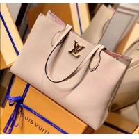 Grade Quality Louis Vuitton Lockme Shopper Tote Bag in Grained Leather M57346 Beige 2025