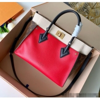 Well Crafted Louis Vuitton On My Side MM Tote Bag in Leather and Monogram Canvas M53824 Red 2025