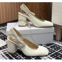 Top Grade Dior Miss Dior Paris Slingback Pumps 8cm in White Patent Calfskin 1231080