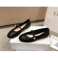 Durable Dior Mary Janes Ballet Flats in Quilted Cannage Calfskin with Pearl Black 1231087