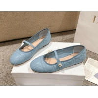 Best Grade Dior Mary Janes Ballet Flats in Quilted Cannage Calfskin with Pearl Light Blue 1231089