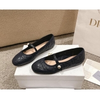 Shop Duplicate Dior Mary Janes Ballet Flats in Quilted Cannage Calfskin with Pearl Dark Blue 1231090