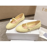 Top Design Dior Mary Janes Ballet Flats in Quilted Cannage Calfskin with Pearl Yellow 1231091