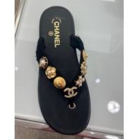 Grade Design Chanel Flat Thong Slide Sandals Lambskin And Metal CH1020 Black 2025