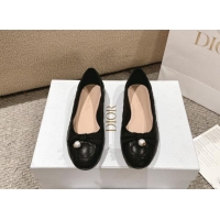 Low Cost Dior Ballet Flat in Quilted Cannage Calfskin with Pearl Bow Black 1231092