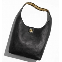 Well Crafted Chanel Large Hobo Bag Shiny Lambskin Gold Tone Metal AS5410 Black 2025