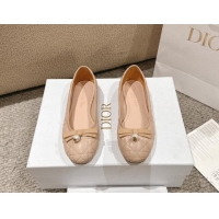 Good Looking Dior Ballet Flat in Quilted Cannage Calfskin with Pearl Bow Beige 1231093