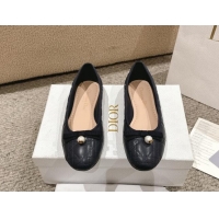 Pretty Style Dior Ballet Flat in Quilted Cannage Calfskin with Pearl Bow Dark Blue 1231094