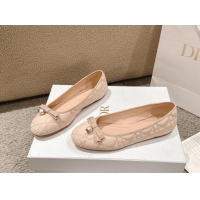 Best Product Dior Ballet Flat in Quilted Cannage Calfskin with Pearl Bow Nude Pink 1231095