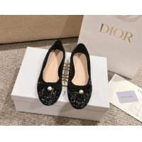 Unique Style Dior Ballet Flat in Quilted Cannage Tweed with Pearl Bow Black 1231100