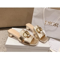 Grade Quality Dior 30 Montaigne Heeled Slides Sandal 3.5cm in Gold Metallic Calfskin 1231103