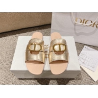 Best Grade Dior 30 Montaigne Flat Slides Sandal in Calfskin Gold/Nude 1231104