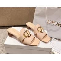 Popular Style Dior 30 Montaigne Heeled Slides Sandal 3.5cm in Calfskin Nude Pink 1231106