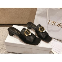 Good Product Dior 30 Montaigne Heeled Slides Sandal 3.5cm in Calfskin Black 1231108