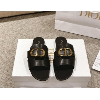 Best Price Dior 30 Montaigne Flat Slides Sandal in Calfskin Black 1231109