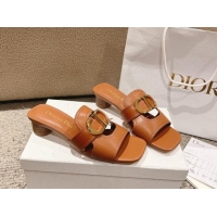 Grade Quality Dior 30 Montaigne Heeled Slides Sandal 3.5cm in Calfskin Brown 1231110