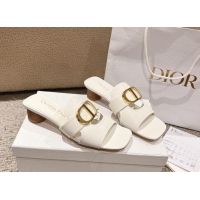 Best Product Dior 30 Montaigne Heeled Slides Sandal 3.5cm in Calfskin White 1231112