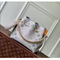 Top Grade Louis Vuitton Bella Bucket Bag in Mahina Perforated Leather M12125 Brume Grey/Blue 2025