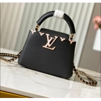 Modern Louis Vuitton Capucines Mini Bag with Mother-of-pearl Hardware in Black Taurillon Leather M11342 2025