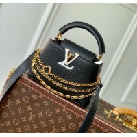 Best Price Louis Vuitton Capucines Mini Bag in Black Taurillon Leather with Chain M12345 2025