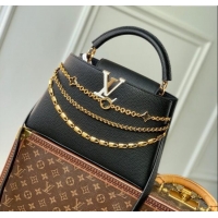 Top Design Louis Vuitton Capucines MM Bag in Black Taurillon Leather with Chain M12345 2025