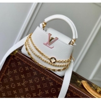 Good Taste Louis Vuitton Capucines Mini Bag with Mother-of-pearl Hardware in White Taurillon Leather M11342 2025