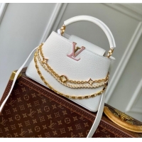 New Fashion Louis Vuitton Capucines BB Bag with Mother-of-pearl Hardware in White Taurillon Leather M11342 2025