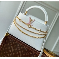 Reasonable Price Louis Vuitton Capucines MM Bag with Mother-of-pearl Hardware in White Taurillon Leather M11342 2025