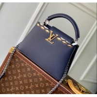 Affordable Price Louis Vuitton Capucines BB Bag in Black Taurillon Leather with Maxi Studs M12751 Navy Blue 2025