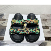 Good Quality Dior Dioract Slide Sandals in Printed Canvas Green 0214004