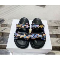 Best Product Dior Dioract Slide Sandals in Printed Canvas Blue 214005