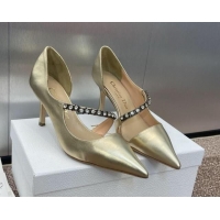 Good Looking Dior Metallic Leather Pumps 7cm with Strass Strap Gold 0220051