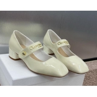 Shop Duplicate Dior D-Lane Mary Janes Pumps 3.5cm in Patent Calfskin White 0220052