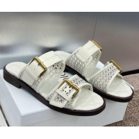 Hot Style Dior D-Avenue Flat Buckle Slides Sandal in Calfskin with Openwork Microcannage Motif White 0220058