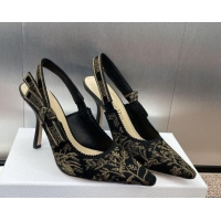 Good Product Dior J'Adior Slingback Pumps 9.5cm in Black and Gold-Tone Millefiori Jacquard 0220059