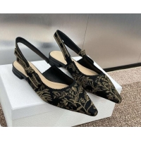 Trendy Design Dior J'Adior Slingback Ballet Flats in Black and Gold-Tone Millefiori Jacquard 0220061