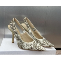 Sophisticated Dior J'Adior Slingback Pumps 9.5cm in White and Gold-Tone Millefiori Jacquard 0220062