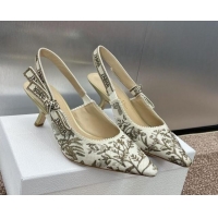 Duplicate Dior J'Adior Slingback Pumps 6.5cm in White and Gold-Tone Millefiori Jacquard 0220063