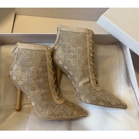 1:1 aaaaa Dior Capture Heeled Ankle Boots 9.5cm in Transparent Mesh with Strass Cannage Motif and Nude Suede 0220094