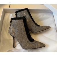 1:1 Dior Capture Heeled Ankle Boots 9.5cm in Transparent Mesh with Strass Cannage Motif and Black Suede 0220095