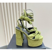 Top Design Saint Laurent Laced-up Platform Sandals 14cm in Suede Green 1226061