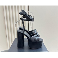 Most Popular Saint Laurent Laced-up Platform Sandals 14cm in Calfskin Leather Black 1226063