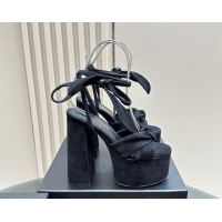 Unique Style Saint Laurent Laced-up Platform Sandals 14cm in Suede Black 1226065