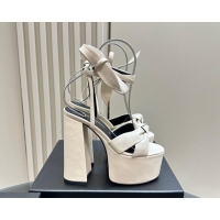 Top Grade Saint Laurent Laced-up Platform Sandals 14cm in Calfskin Leather White 1226067