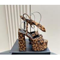 Durable Saint Laurent Laced-up Platform Sandals 14cm in Leopard Print Suede 1226068