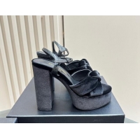 Good Quality Saint Laurent Bianca Platform Sandals 12.5cm in Velvet Black 1226072