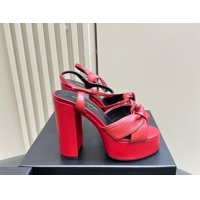 Buy Luxury Saint Laurent Bianca Platform Sandals 12.5cm in Calfskin Leather Red 1226073